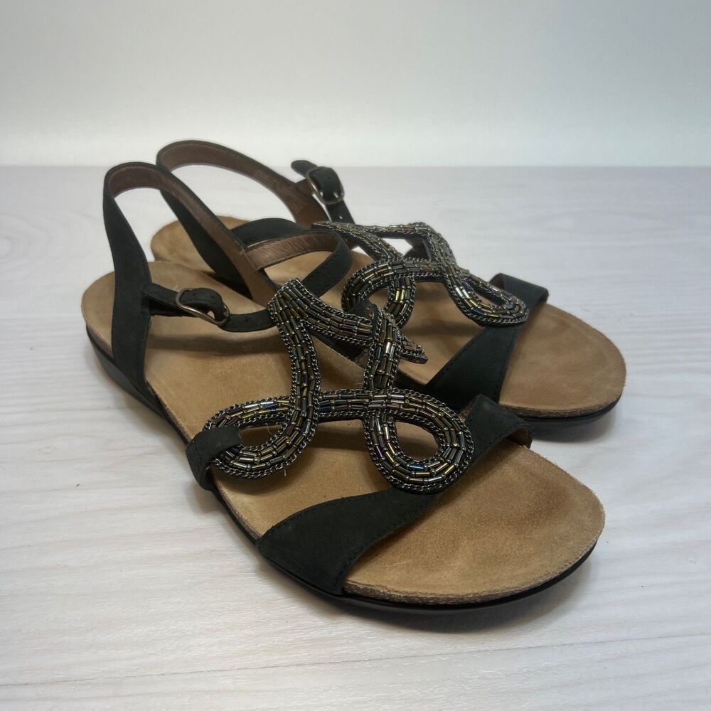 Dansko Reeta Sandals Womens Size 40 Black Beaded‎ Leather Comfort Casual Shoes